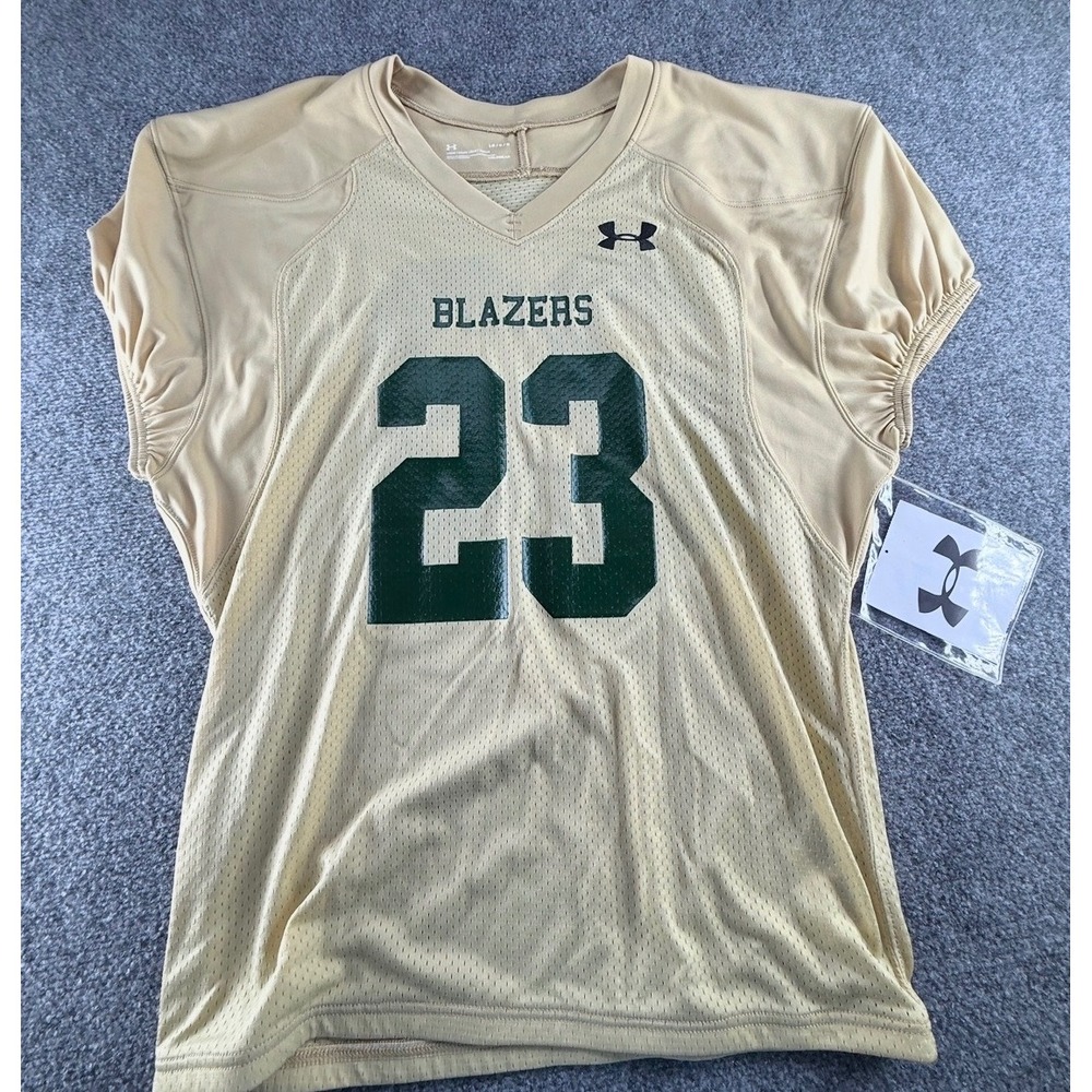 Under Armour UAB Blazers 23 Football Jersey Tan Green Mens Large Coldgear Loose
